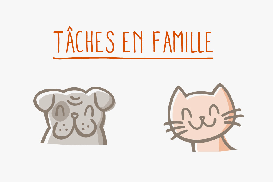 Famille de chats et enfant